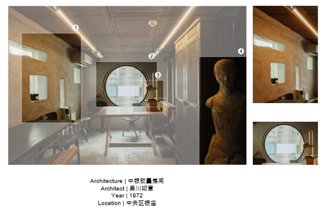 A collage of a room with a table and a statue
Description automatically generated