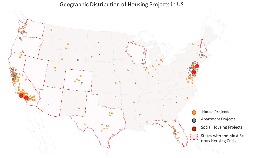 A map of the united states with red dots
Description automatically generated